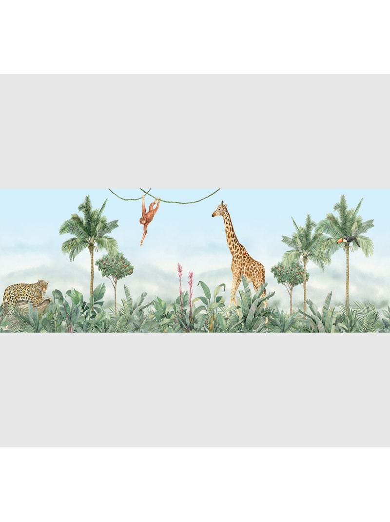 Frise auto-collante animaux de la jungle girafe, léopard et singe en couleur- 1 rouleau de 0,138 x 5 Multicolore - Kiabi