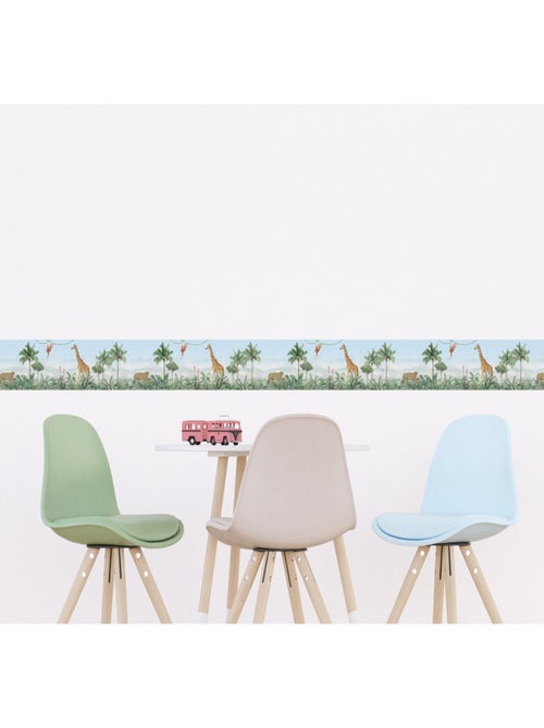 Frise auto-collante animaux de la jungle girafe, léopard et singe en couleur- 1 rouleau de 0,138 x 5 - Kiabi