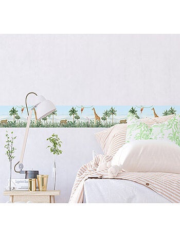 Frise auto-collante animaux de la jungle girafe, leopard et singe en couleur- 1 rouleau de 0,97 x 5