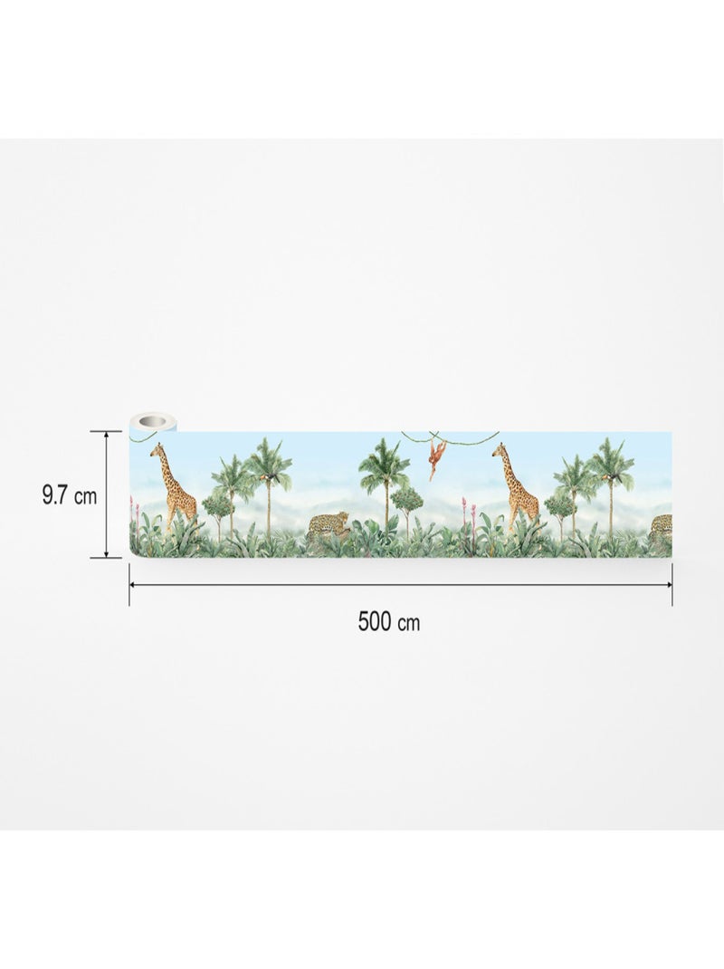 Frise auto-collante animaux de la jungle girafe, leopard et singe en couleur- 1 rouleau de 0,97 x 5 Multicolore - Kiabi