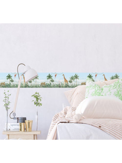 Frise auto-collante animaux de la jungle girafe, leopard et singe en couleur- 1 rouleau de 0,97 x 5 - Kiabi