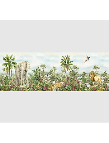 Frise auto-collante Animaux de la jungle lion et éléphant en couleur - 1 rouleau de 0,138 x 5 m