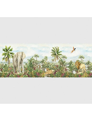 Frise auto-collante Animaux de la jungle lion et éléphant en couleur - 1 rouleau de 0,97 x 5 m
