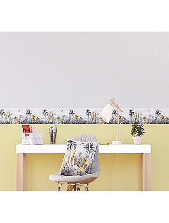 Frise auto-collante Animaux de la jungle lion et éléphant en noir et blanc - 1 rouleau de 0,138 x 5