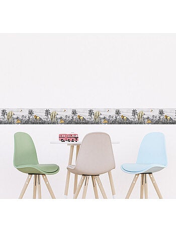 Frise auto-collante Animaux de la jungle lion et éléphant en noir et blanc - 1 rouleau de 0,138 x 5