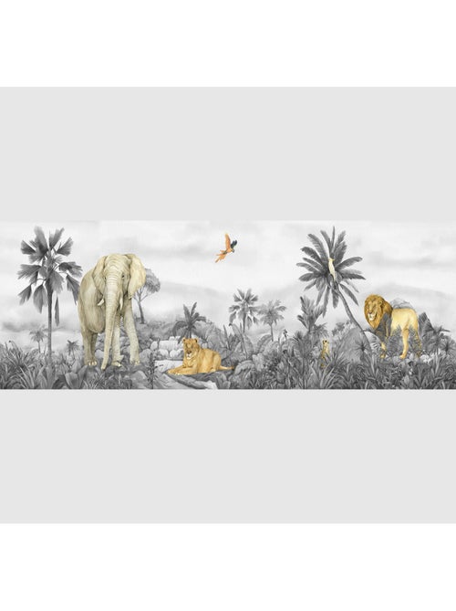 Frise auto-collante Animaux de la jungle lion et éléphant en noir et blanc - 1 rouleau de 0,138 x 5 - Kiabi