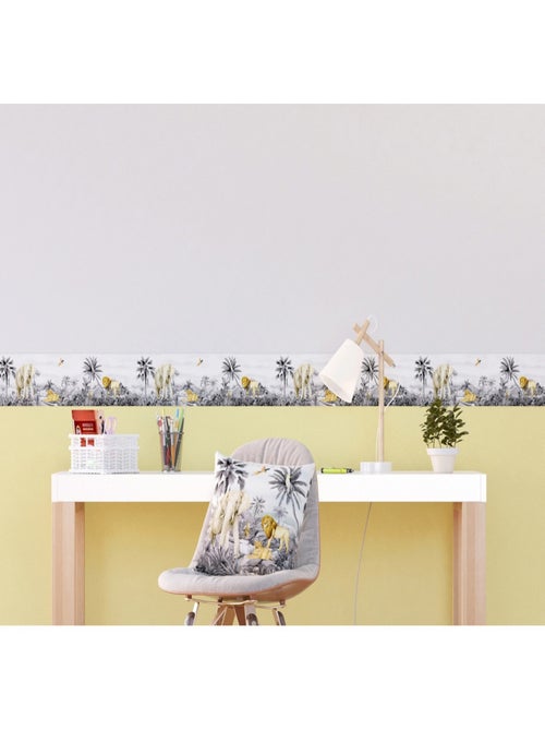 Frise auto-collante Animaux de la jungle lion et éléphant en noir et blanc - 1 rouleau de 0,138 x 5 - Kiabi