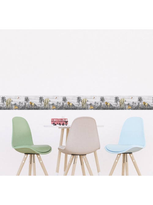 Frise auto-collante Animaux de la jungle lion et éléphant en noir et blanc - 1 rouleau de 0,138 x 5 - Kiabi