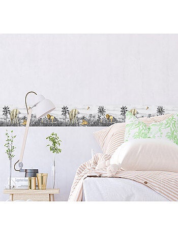 Frise auto-collante Animaux de la jungle lion et éléphant en noir et blanc - 1 rouleau de 0,97 x 5 m