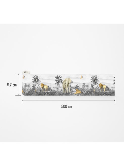 Frise auto-collante Animaux de la jungle lion et éléphant en noir et blanc - 1 rouleau de 0,97 x 5 m - Kiabi