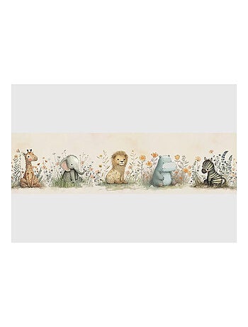 Frise auto-collante animaux en aquarelle sur fond beige