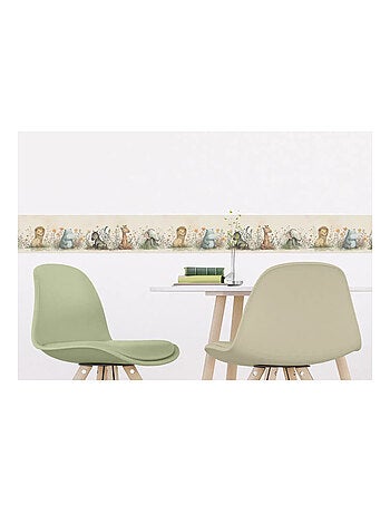 Frise auto-collante animaux en aquarelle sur fond beige