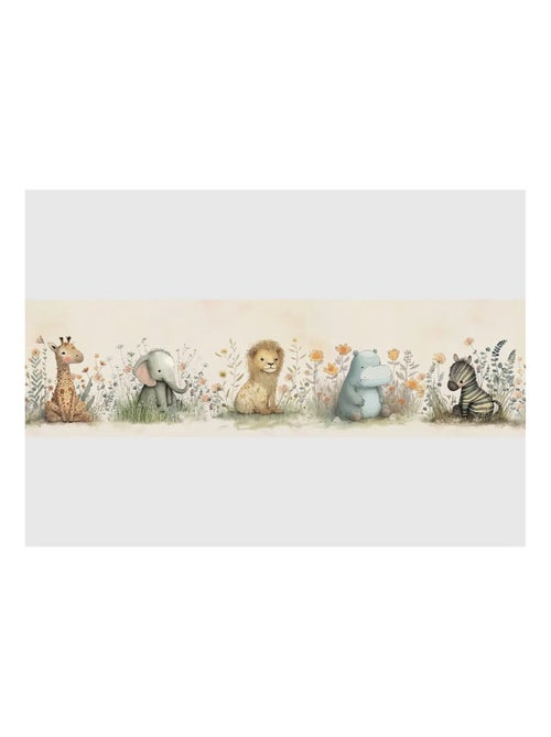 Frise auto-collante animaux en aquarelle sur fond beige - Kiabi
