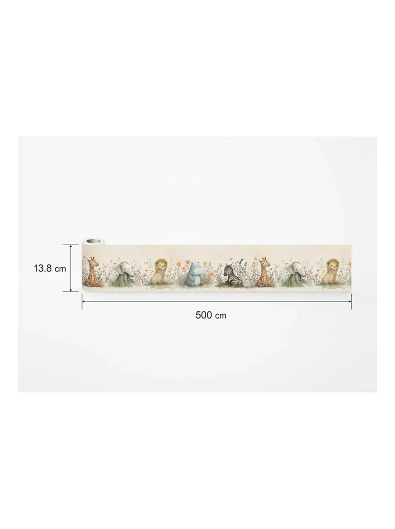 Frise auto-collante animaux en aquarelle sur fond beige Beige - Kiabi
