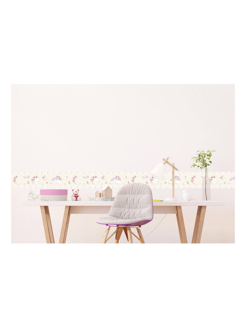 Frise auto-collante au fond beige avec un lune en aquarelle pour enfant Beige - Kiabi
