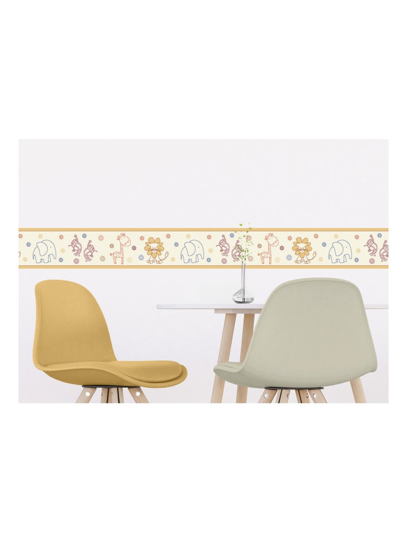 Frise auto-collante au fond beiges avec des animeaux dessiner Beige - Kiabi