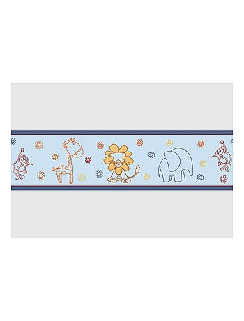 Frise auto-collante au fond bleu avec des animeaux dessiner