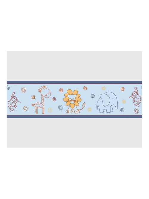 Frise auto-collante au fond bleu avec des animeaux dessiner - Kiabi