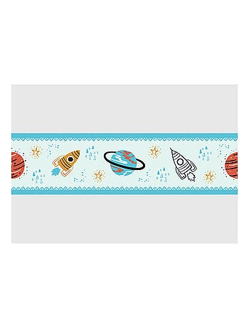 Frise auto-collante au fond bleu avec des fusée et planète