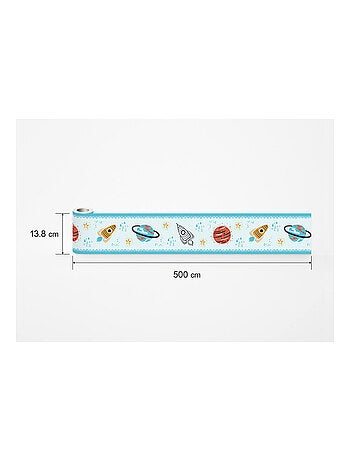 Frise auto-collante au fond bleu avec des fusée et planète