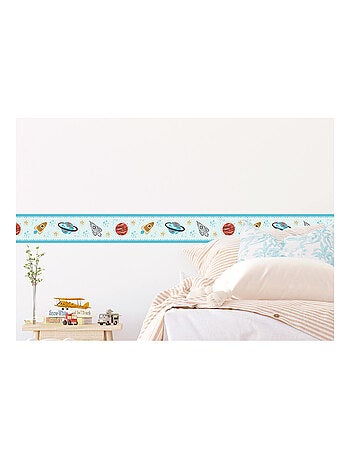 Frise auto-collante au fond bleu avec des fusée et planète