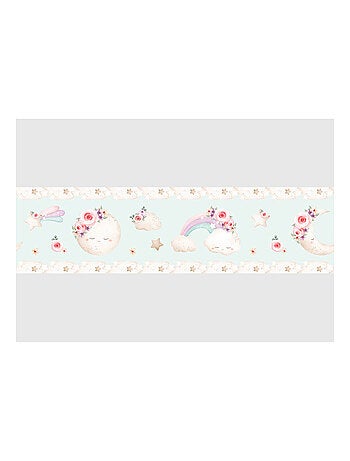 Frise auto-collante au fond bleu avec un lune en aquarelle pour enfant