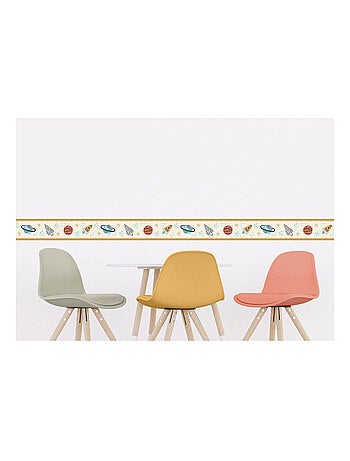 Frise auto-collante au fond jaune avec des fusée et planète