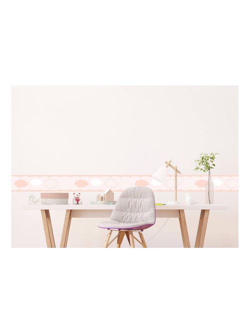 Frise auto-collante au fond rose avec des nuages rose - Kiabi