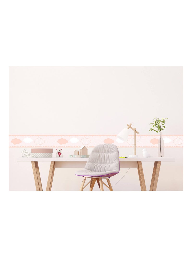 Frise auto-collante au fond rose avec des nuages rose Rose - Kiabi