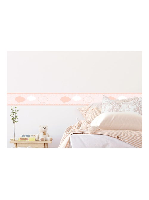 Frise auto-collante au fond rose avec des nuages rose - Kiabi