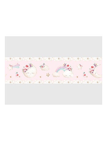 Frise auto-collante au fond rose avec un lune en aquarelle pour enfant