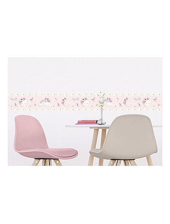 Frise auto-collante au fond rose avec un lune en aquarelle pour enfant