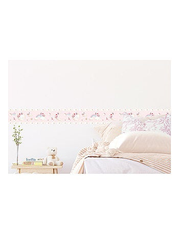 Frise auto-collante au fond rose avec un lune en aquarelle pour enfant