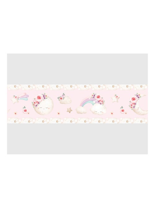 Frise auto-collante au fond rose avec un lune en aquarelle pour enfant - Kiabi