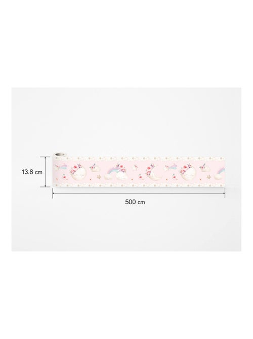 Frise auto-collante au fond rose avec un lune en aquarelle pour enfant - Kiabi