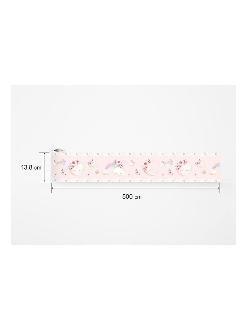 Frise auto-collante au fond rose avec un lune en aquarelle pour enfant Rose - Kiabi