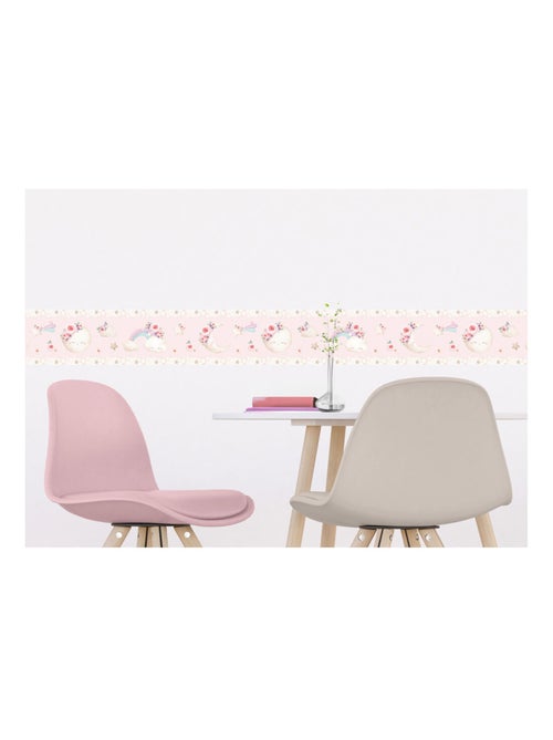 Frise auto-collante au fond rose avec un lune en aquarelle pour enfant - Kiabi