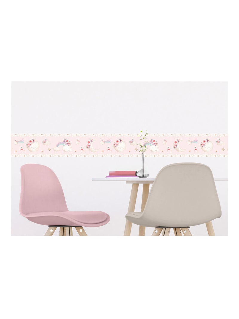 Frise auto-collante au fond rose avec un lune en aquarelle pour enfant Rose - Kiabi