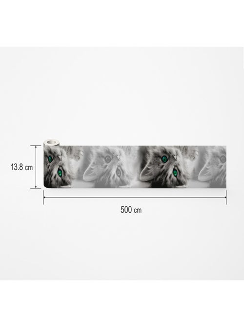 Frise auto-collante Chatons gris aux yeux verts - 1 rouleau - Kiabi