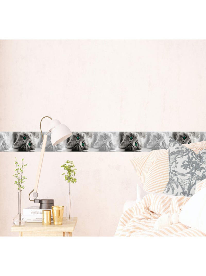 Frise auto-collante Chatons gris aux yeux verts - 1 rouleau Multicolore - Kiabi