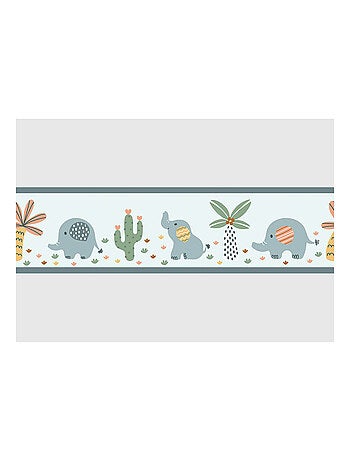 Frise auto-collante éléphants sur fond bleu