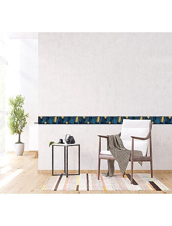 Frise auto-collante feuille bleu nuit et doré