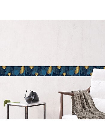 Frise auto-collante feuille bleu nuit et doré