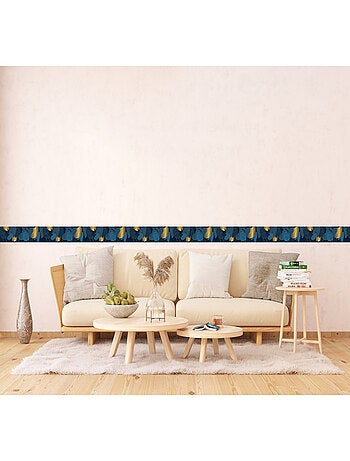 Frise auto-collante feuille bleu nuit et doré