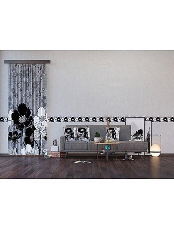 Frise auto-collante fleurs noires - 1 rouleau de 14 cm x 500 cm