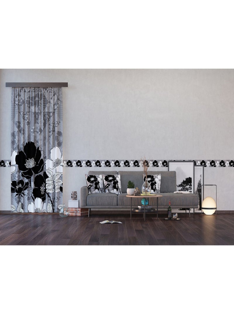 Frise auto-collante fleurs noires - 1 rouleau de 14 cm x 500 cm Multicolore - Kiabi