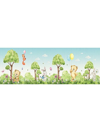 Frise auto-collante ourson, renard et lapin en couleur- 1 rouleau de 0,138 x 5 m