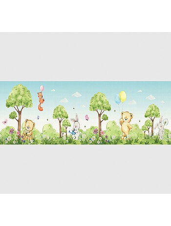 Frise auto-collante ourson, renard et lapin en couleur- 1 rouleau de 0,97 x 5 m