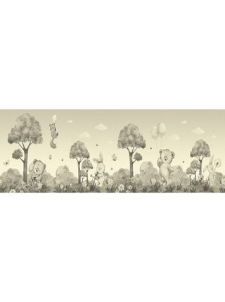 Frise auto-collante ourson, renard et lapin en noir et beige - 1 rouleau de 0,97 x 5 m