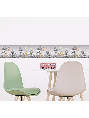 Frise auto-collante ourson, renard et lapin en noir et blanc - 1 rouleau de 0,138 x 5 m